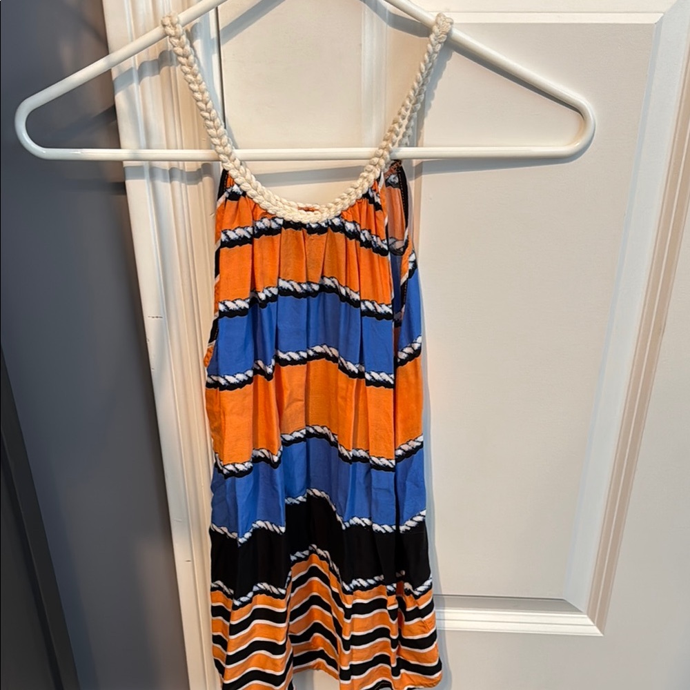 Charming Charlie Orange and Blue Striped Tank Top